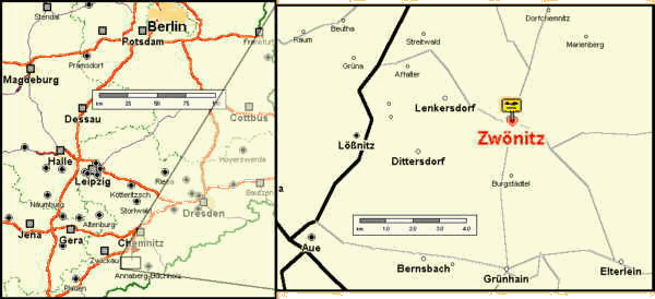 Location of Zwoenitz, Saxony